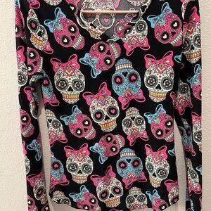 No Boundaries Skull Print Long Sleeve Top medium Gothic